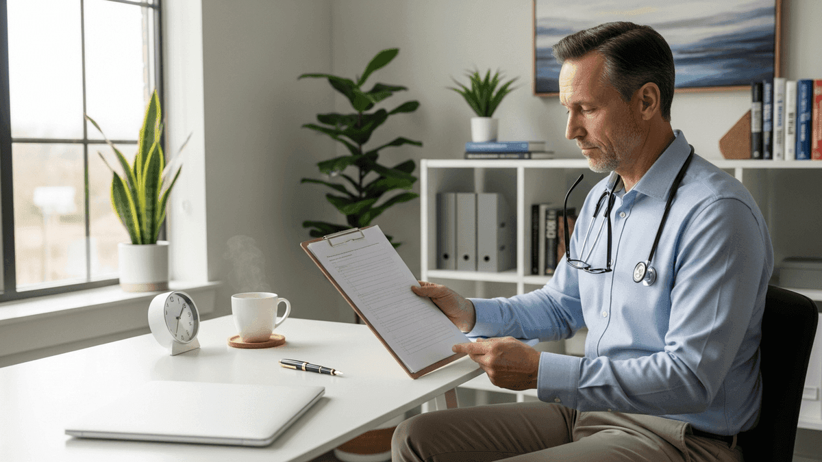 Physician reviewing foundational solo practice operations before purchasing automation software