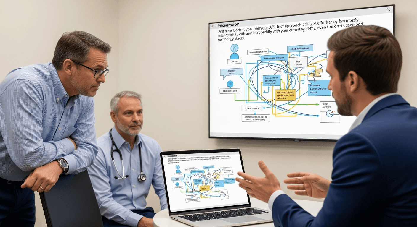 Physician evaluating AI vendor demo against legacy EHR integration reality
