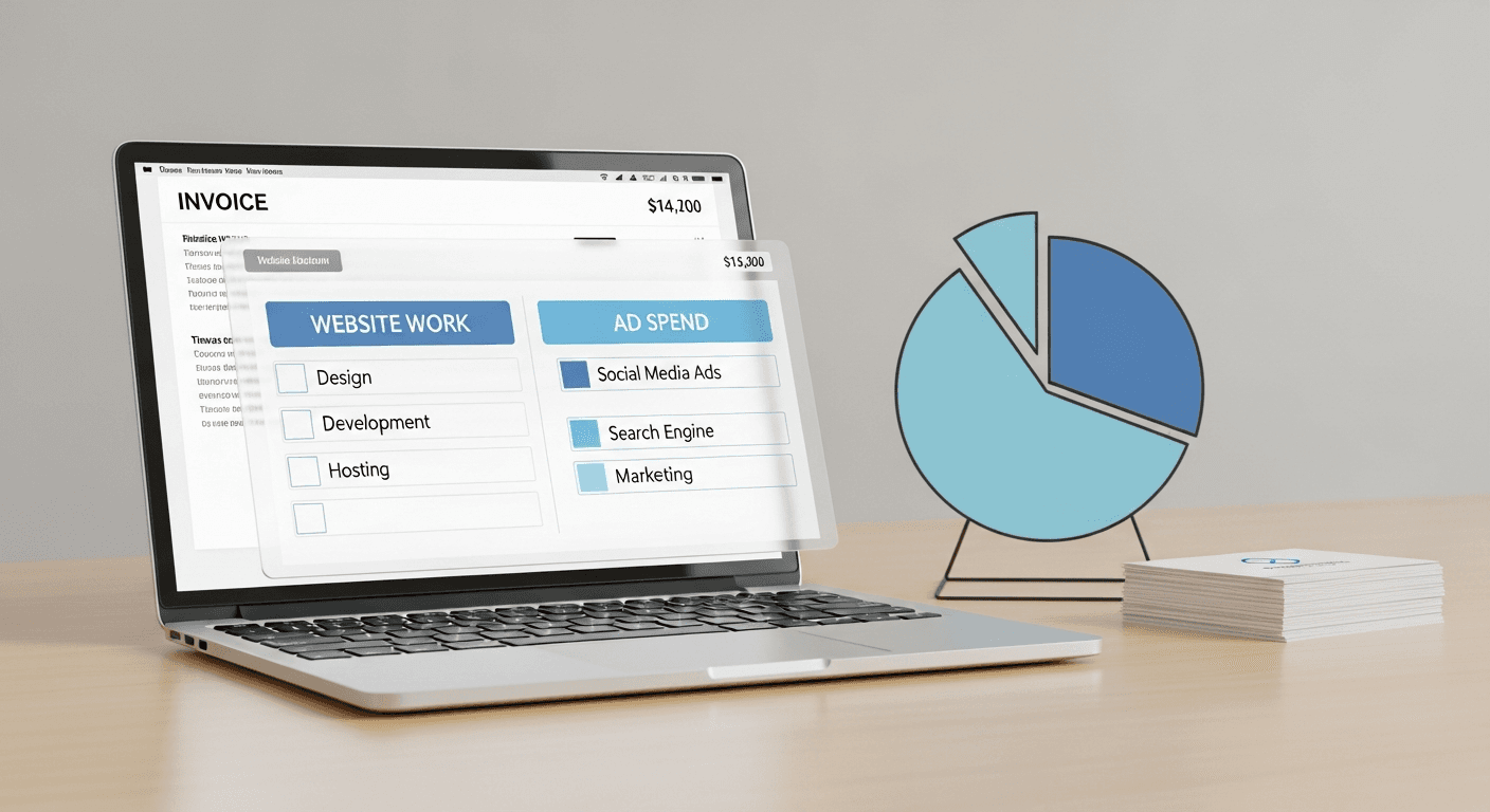 Invoice breakdown showing separate website management and ad spend line items