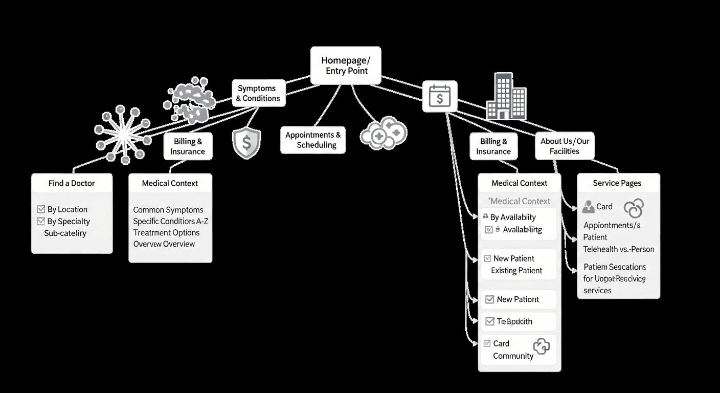Site map diagram connecting patient search intents to service pages