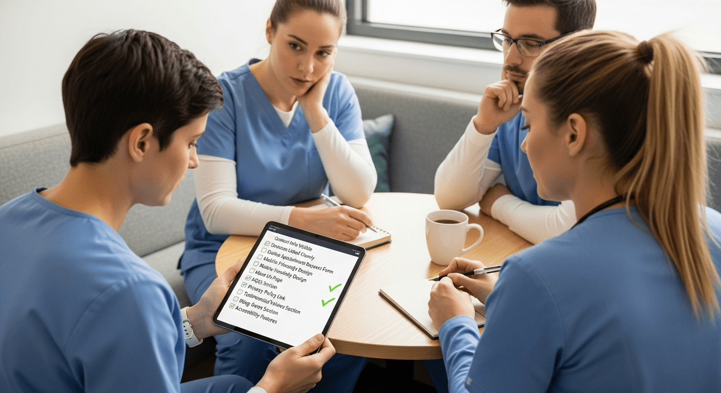 Clinic team using a simple checklist before hiring outside marketing support