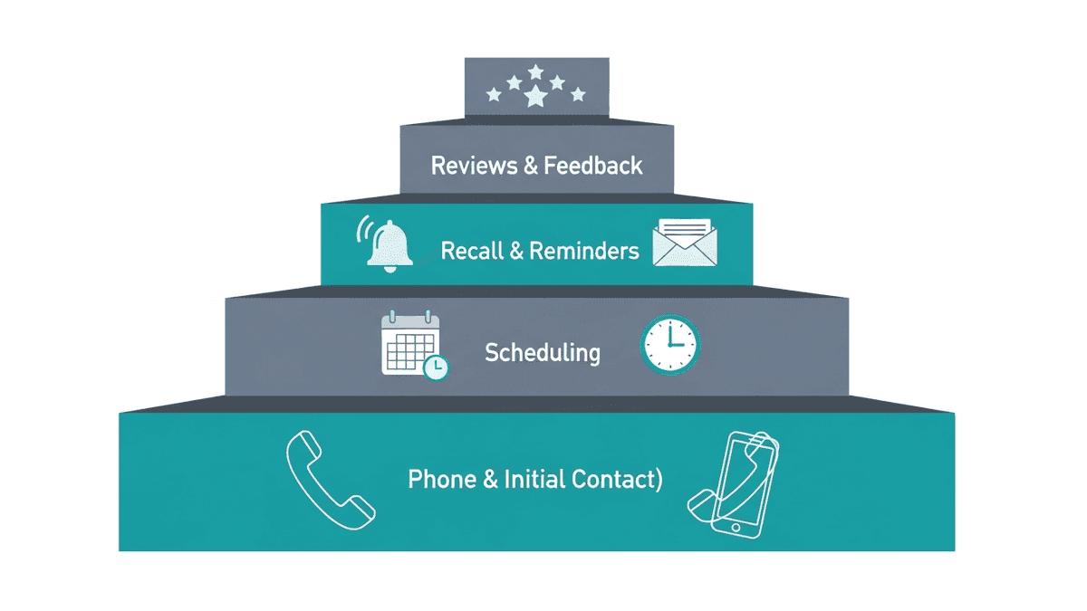 Layered operational stack for solo medical practice before buying CRM software