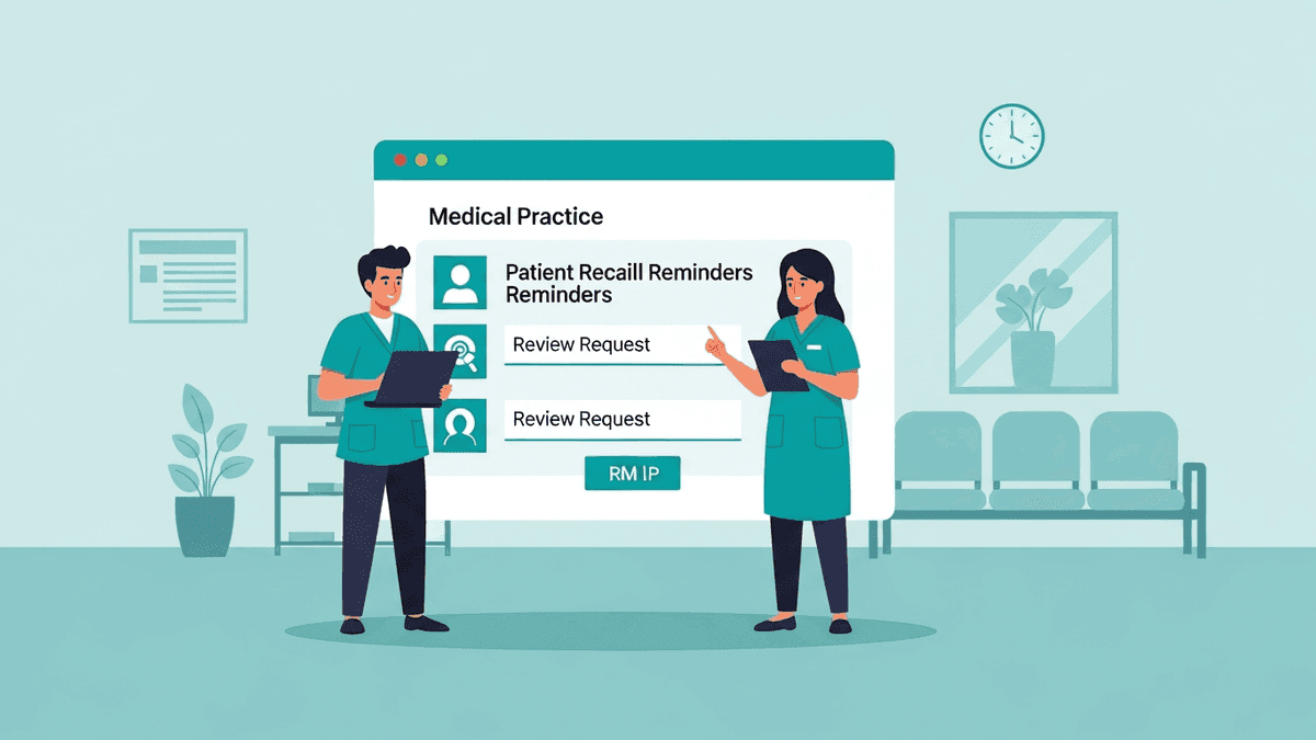 Medical practice staff managing patient recall reminders and review request workflows in CRM