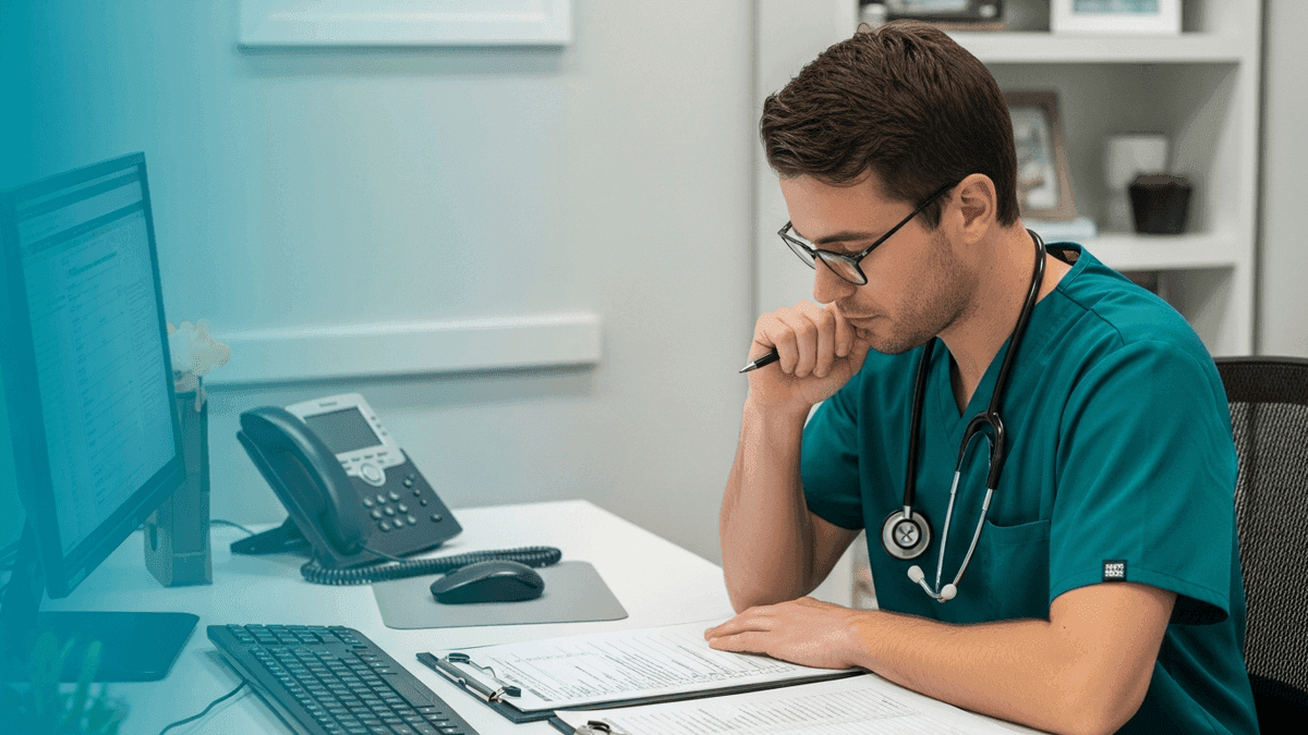Solo physician reviewing foundational clinic operations before purchasing healthcare CRM software