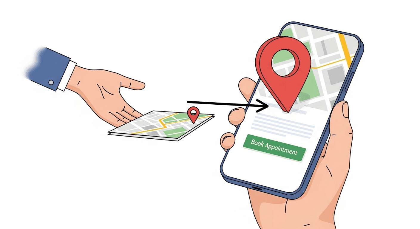 Google map pin connecting to medical practice website booking path