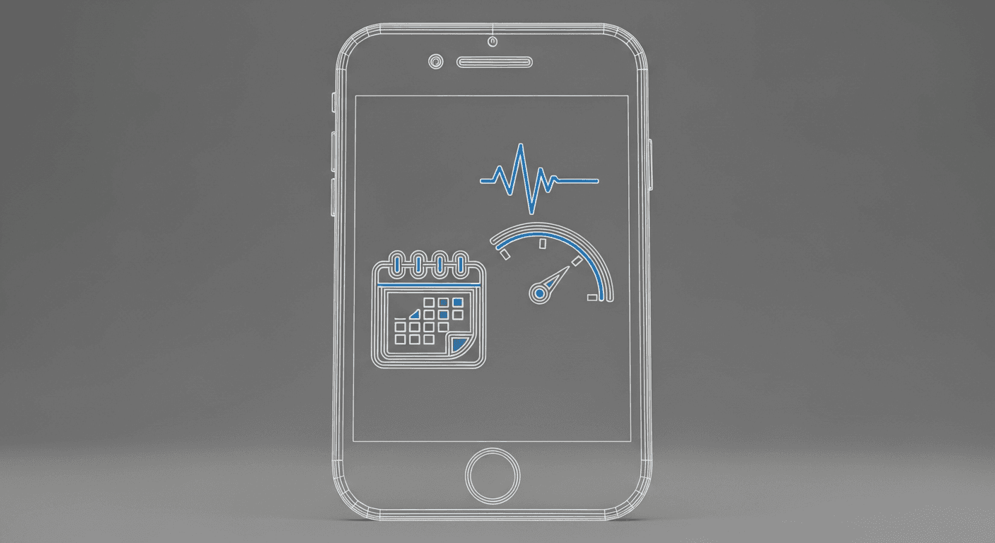 Wireframe style illustration of fast mobile booking flow for practice website section