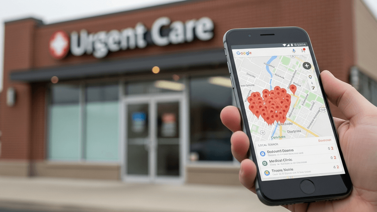 Smartphone showing Google Maps local clinic search results