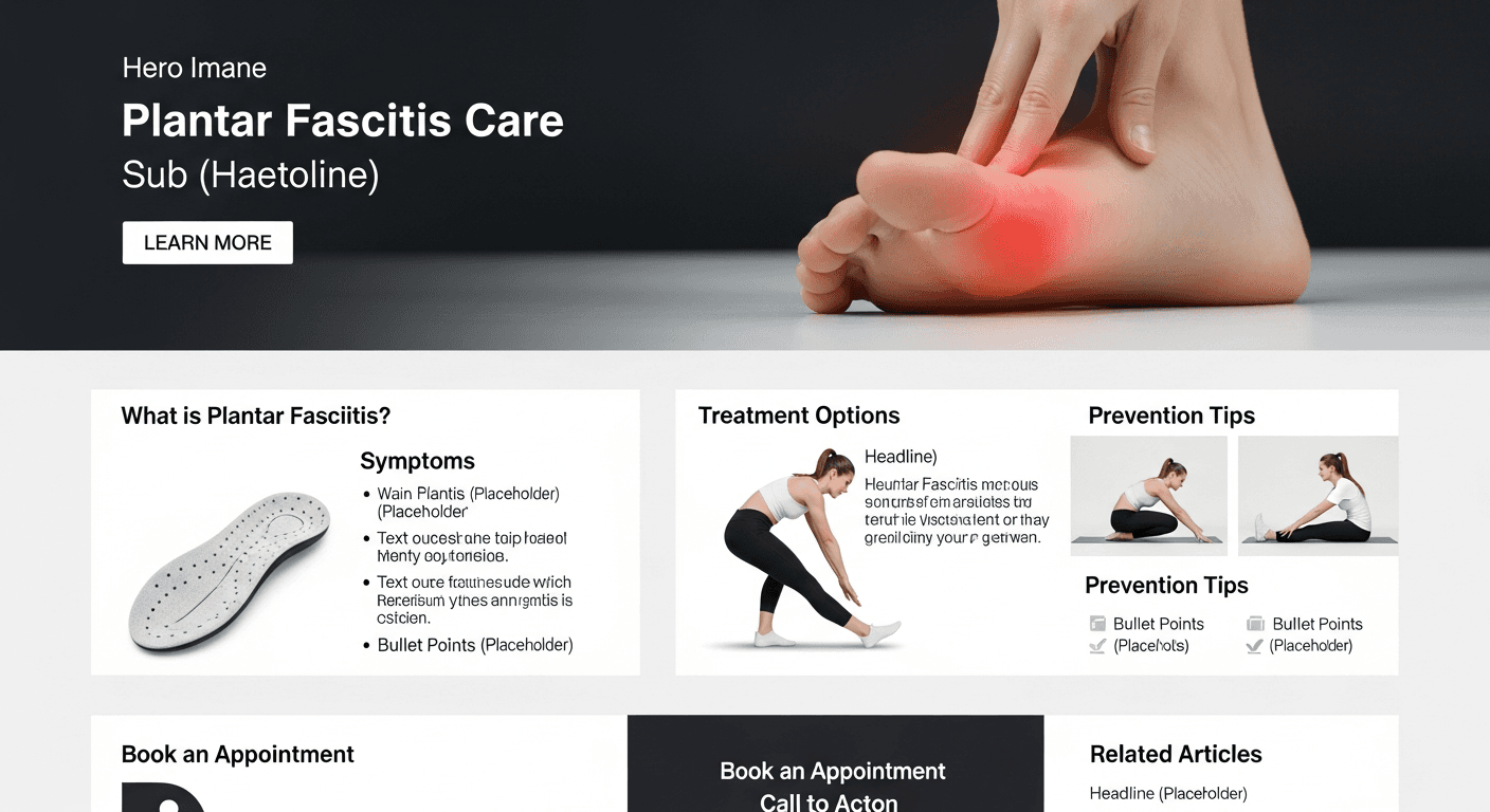 Website wireframe blocks for plantar fasciitis bunion and diabetic foot care local SEO pages