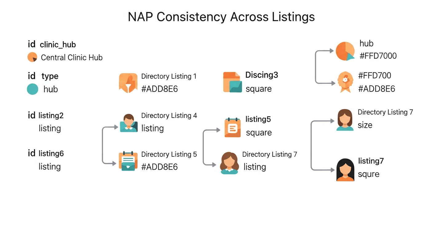 Network graphic for NAP citations and third-party listings for urgent care centers