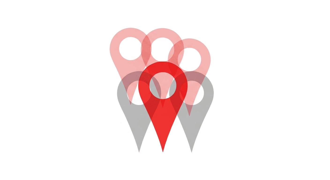 Duplicate map pin concept for urgent care duplicate listing cleanup section