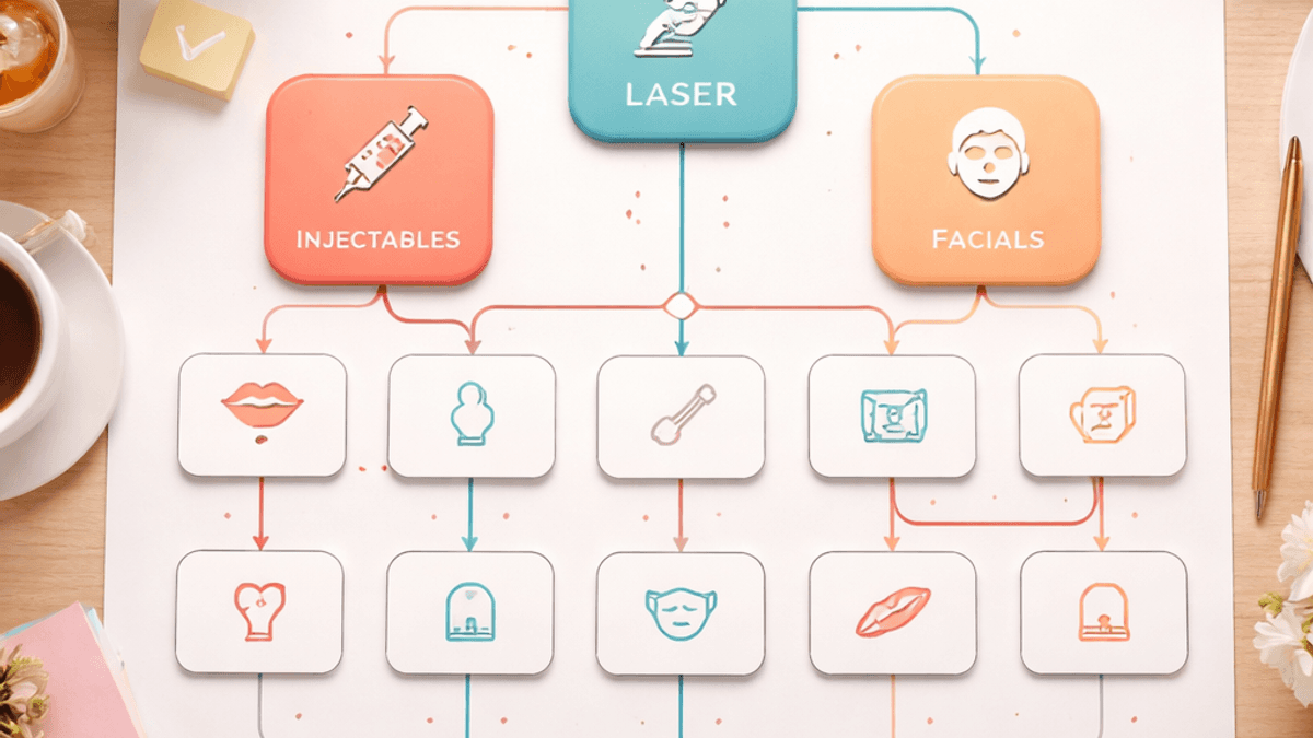 Site map diagram linking patient search intents to individual med spa treatment pages