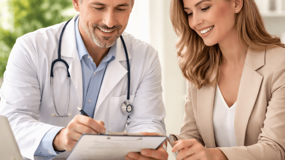 Physician and clinic manager reviewing med spa website basics before outside marketing help