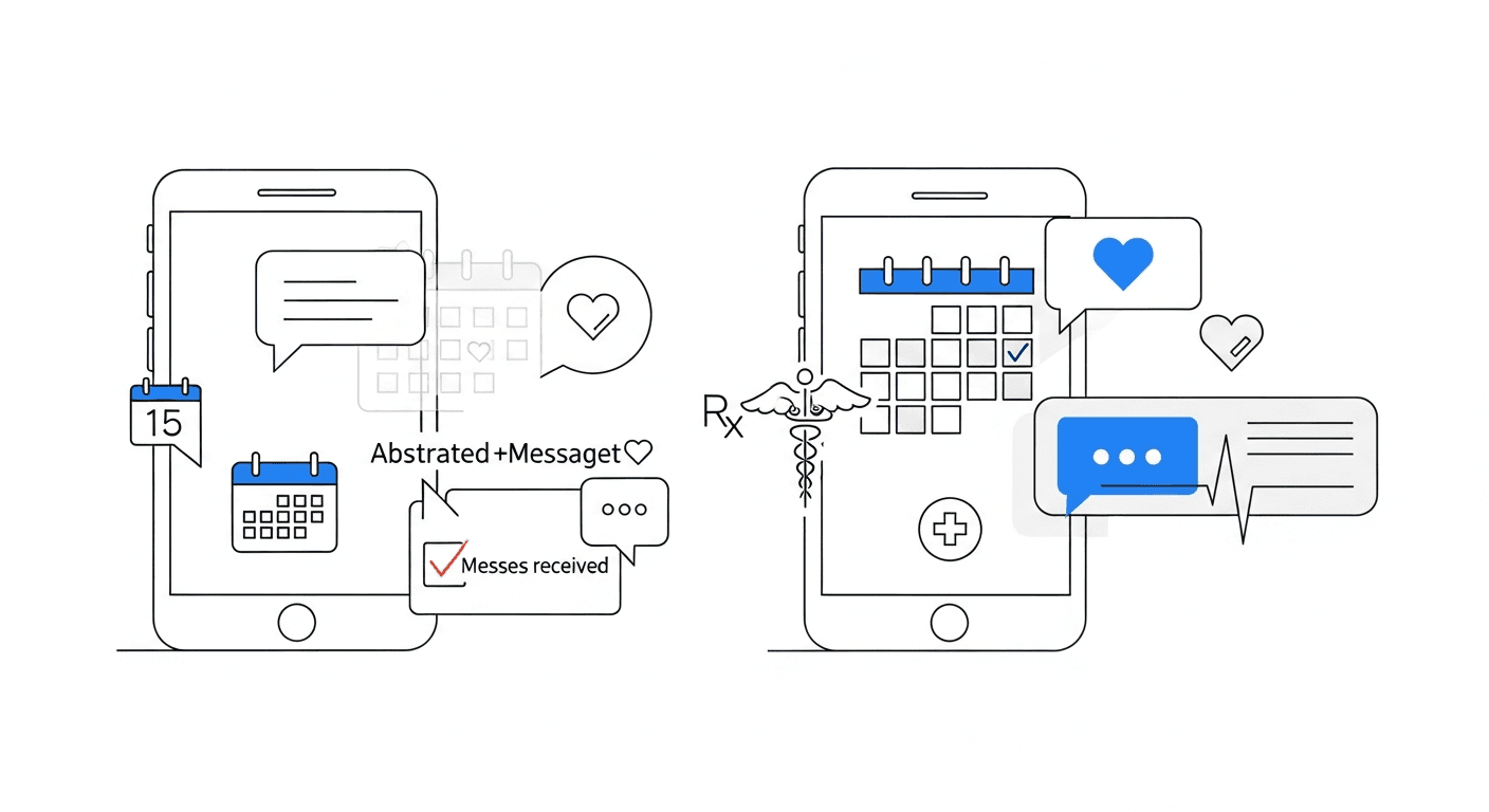 Minimal phone and calendar graphic suggesting owned scheduling and SMS reminders