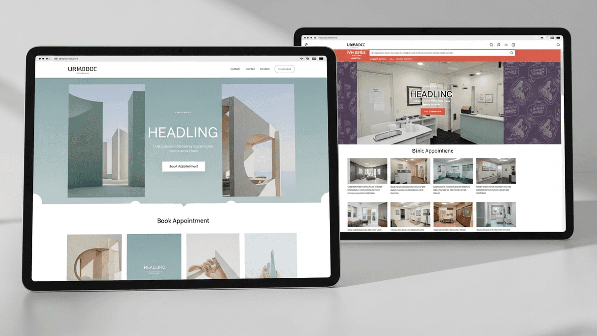 Comparison of lightweight clinic template setup versus outdated brochure website