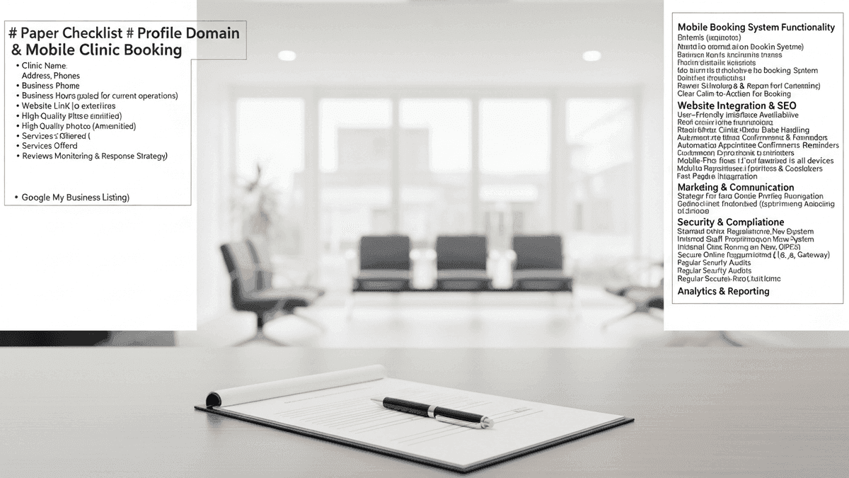 Clinic manager checklist for Google profile domain and mobile booking before hiring marketing