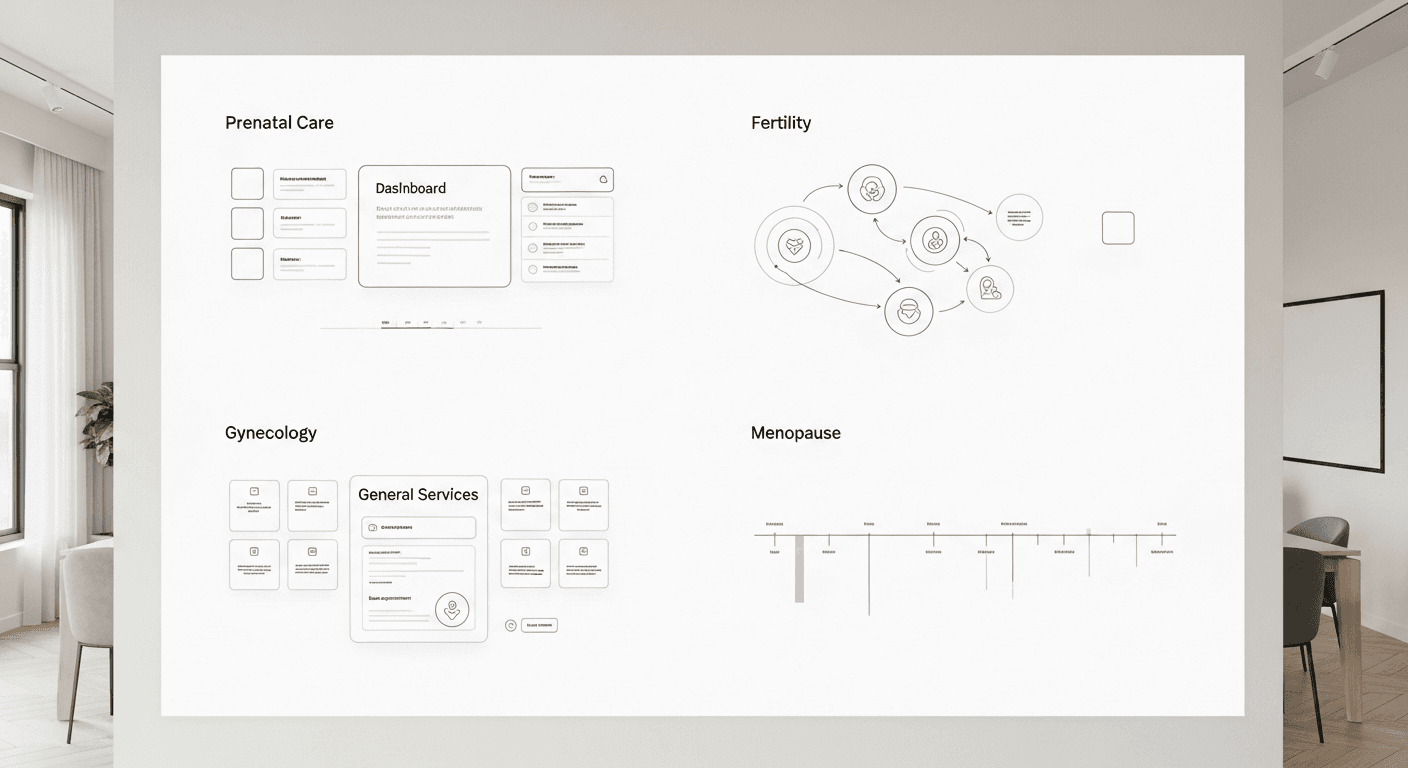 Website wireframe sections for prenatal fertility and menopause pages