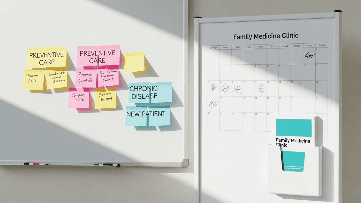 Topic clusters for preventive care and chronic disease planning on a clinic whiteboard