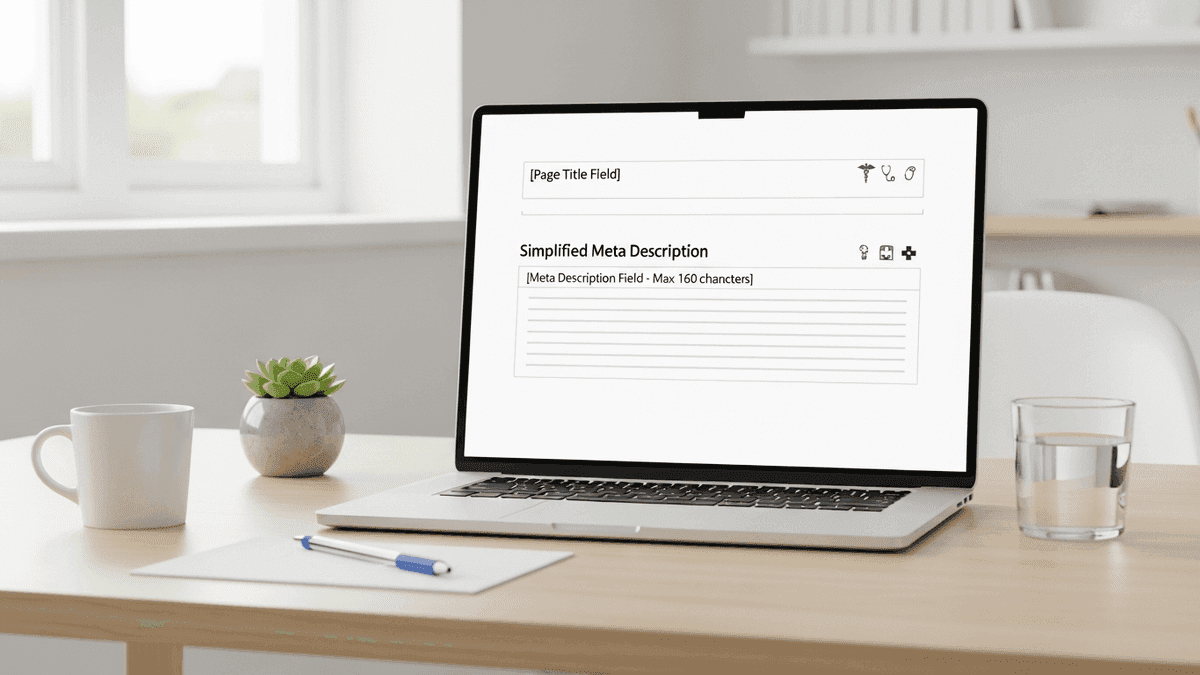 Page title and meta fields on a laptop in a primary care office