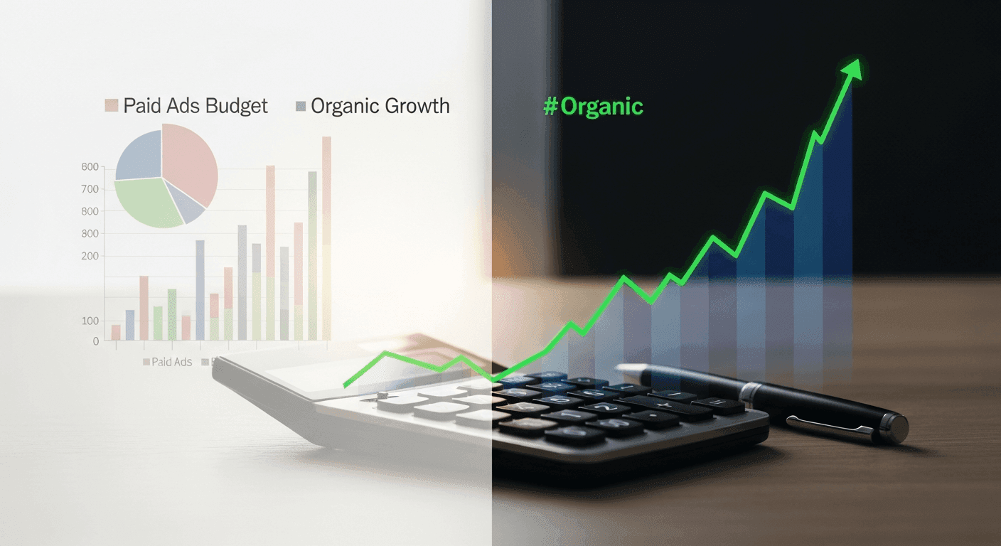 Desk comparison of paid advertising budget versus organic growth trend in a podiatry office