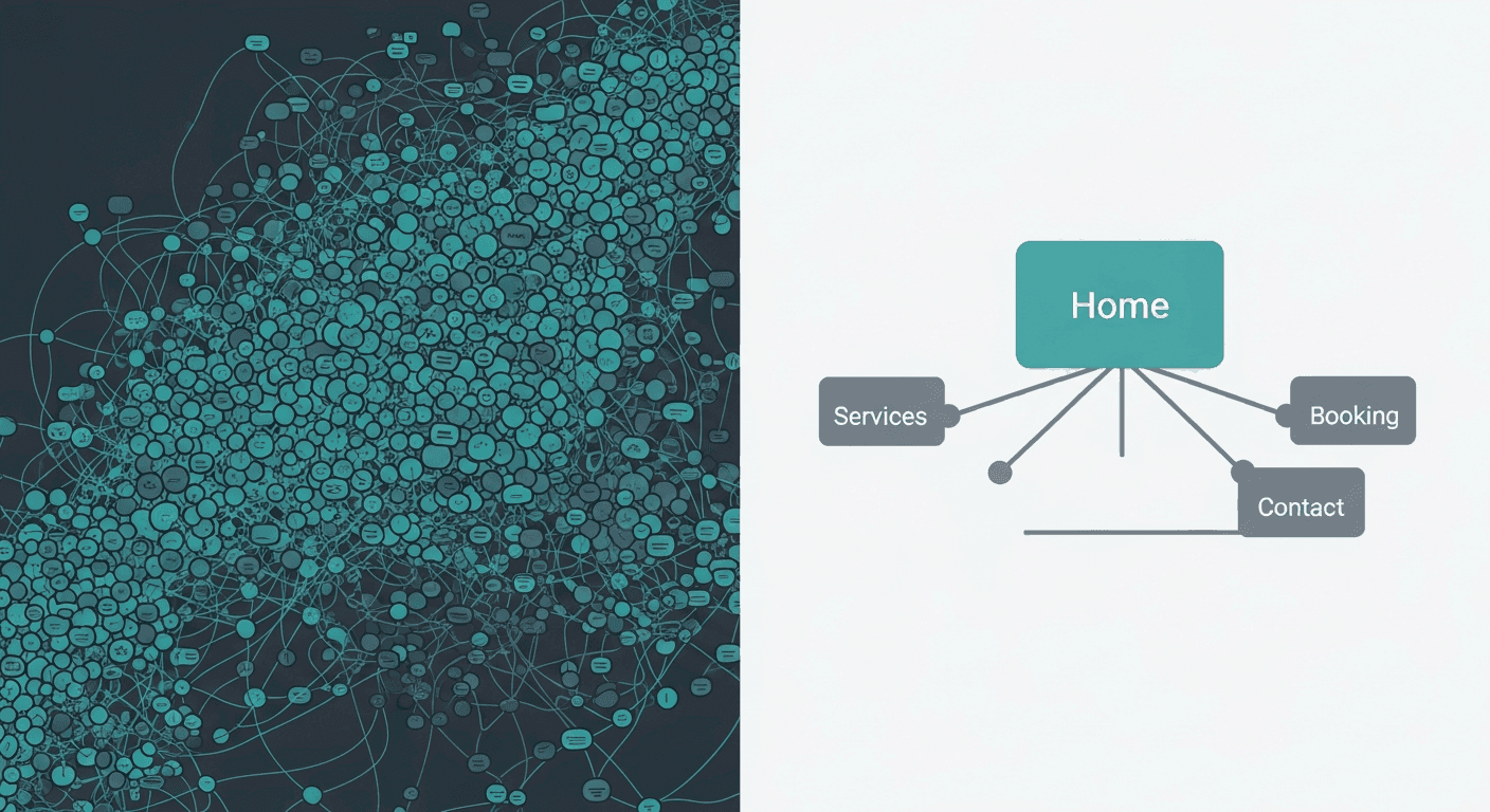 Comparison of complex hospital website structure versus simple solo physician clinic site map