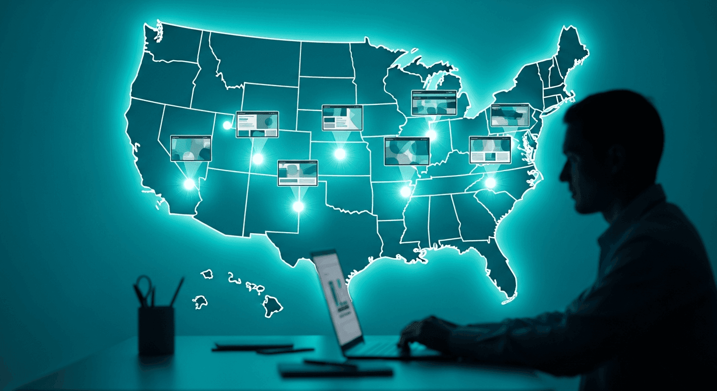 US map highlighting major metro areas for solo physician local landing pages