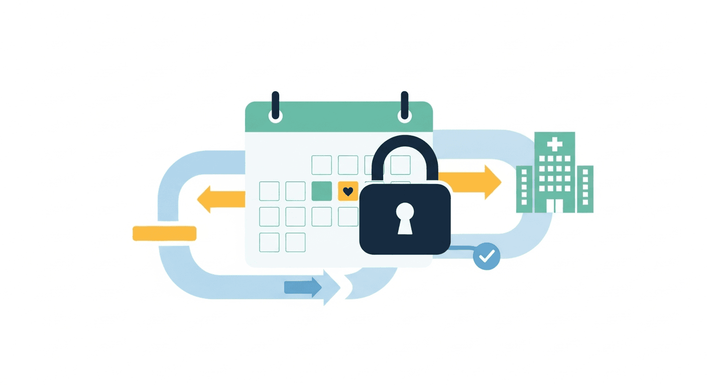 Calendar and secure booking path illustration for building telehealth online