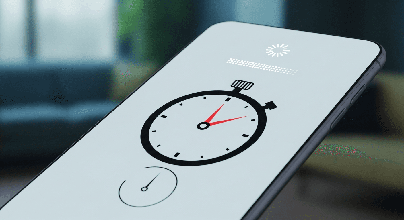 Stopwatch and mobile phone suggesting fast load time for telehealth website