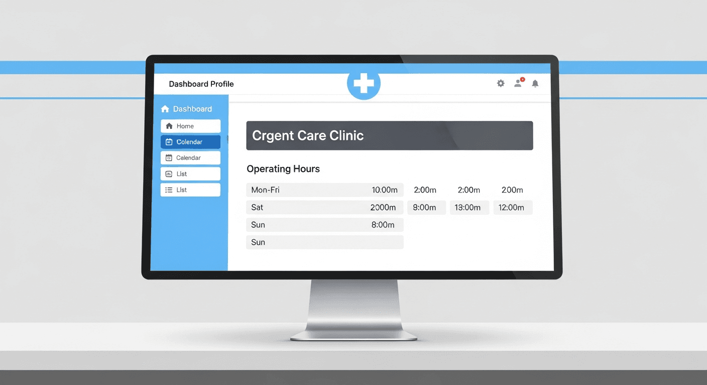 Clinic profile dashboard showing hours, services, and call actions
