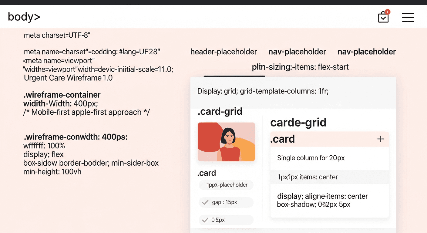 Urgent care service page wireframe optimized for symptom-based queries