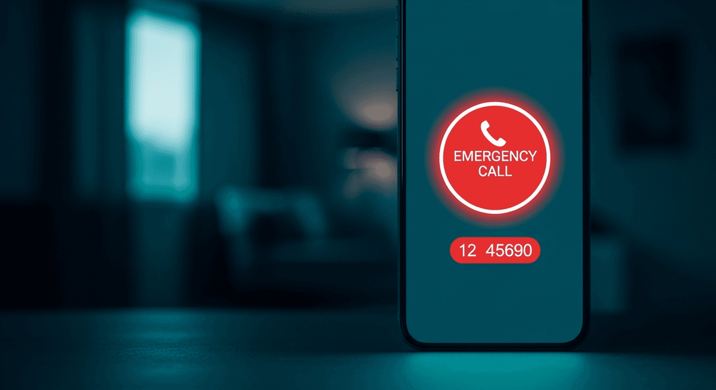 Phone screen suggesting emergency call when symptoms are severe