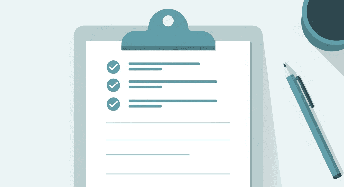 Clipboard with simple checklist icons representing patient FAQ answers