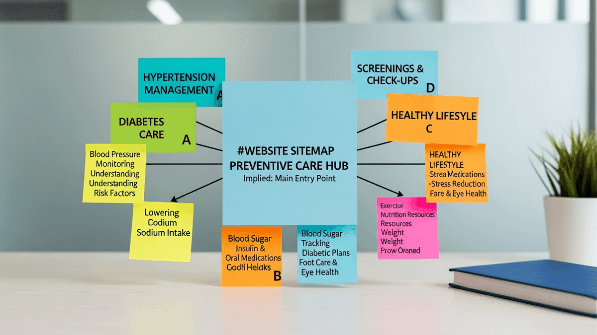 Website sitemap notes for hypertension diabetes and preventive care landing pages