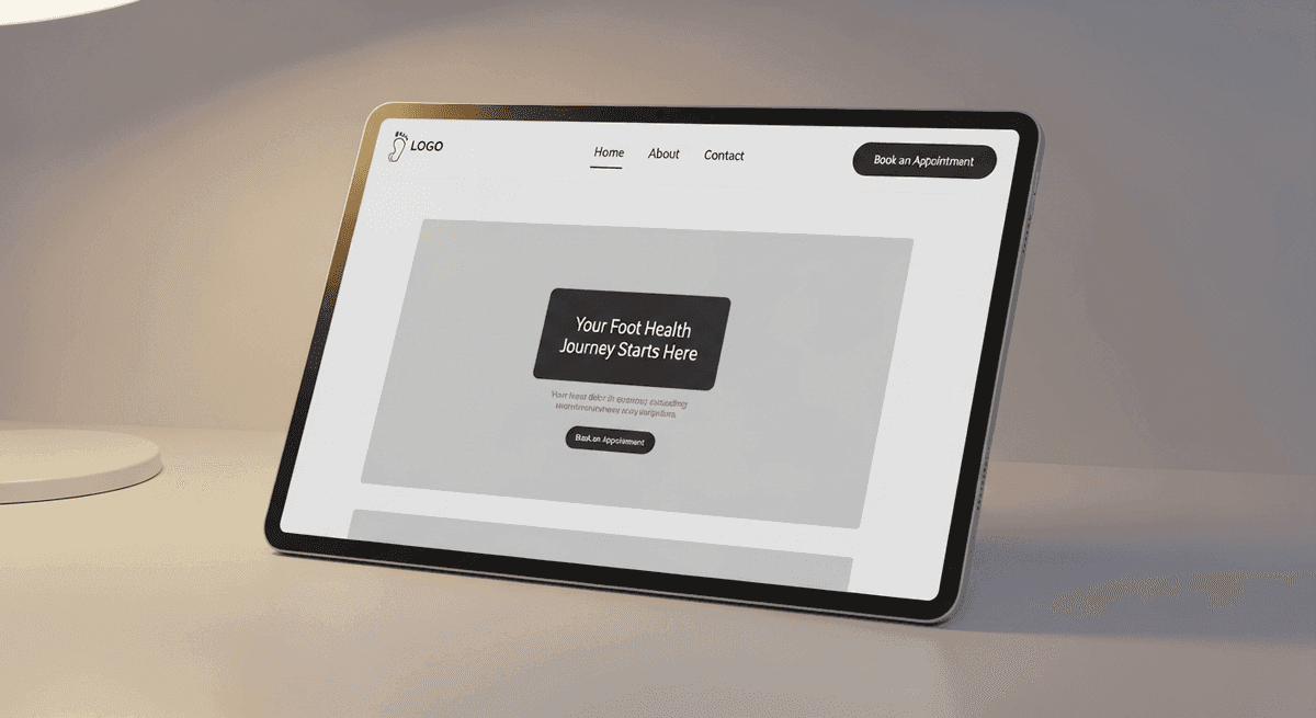 Wireframe of a podiatry homepage with providers, service lines, and booking