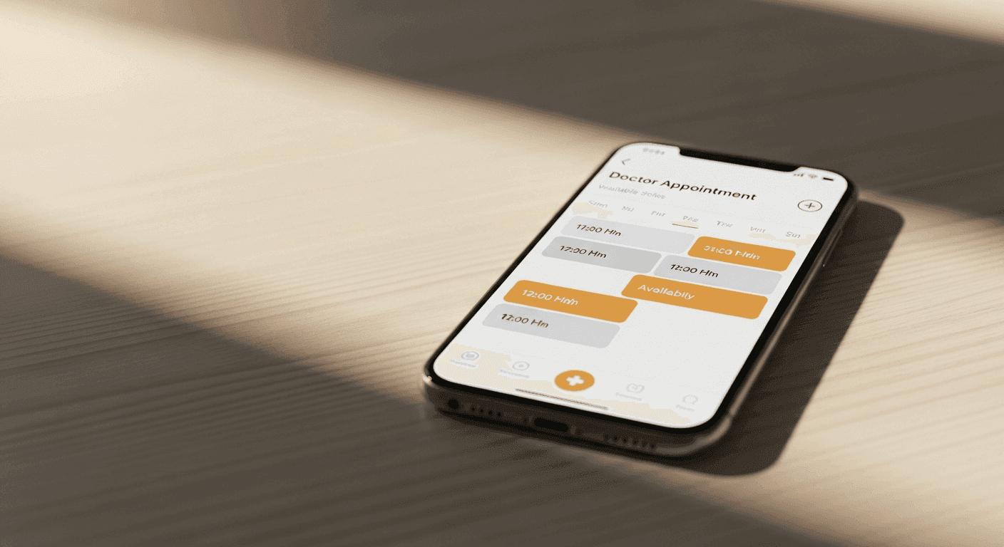 Mobile appointment booking screen with available time slots highlighted