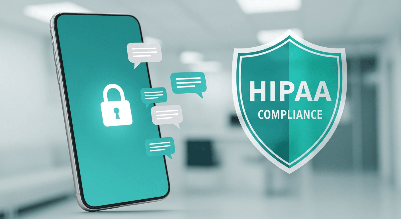 Secure smartphone message suggesting HIPAA-safe automated review request texts