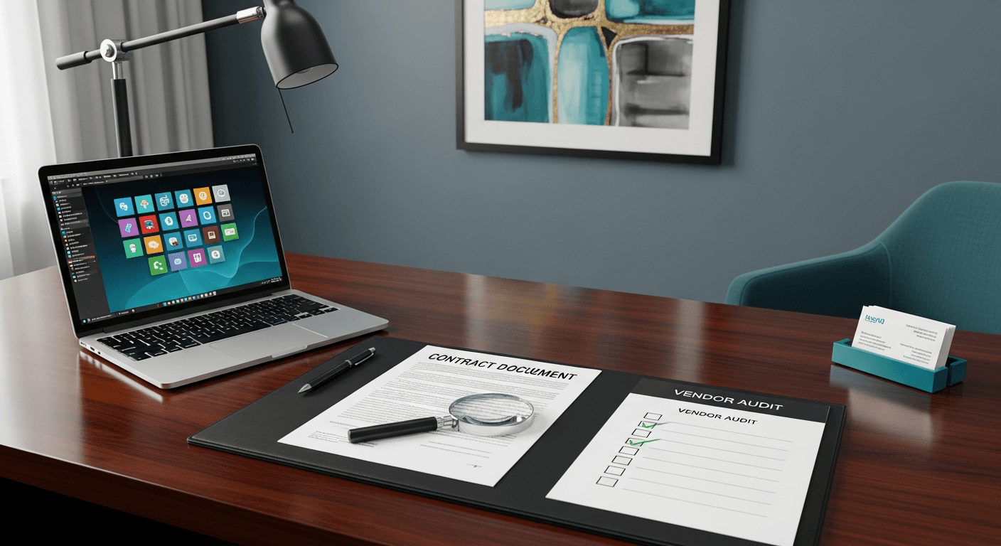 Desk with contract and checklist suggesting review automation vendor BAA audit