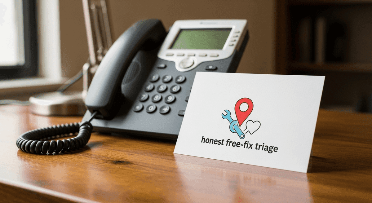 Google Business Profile verification postcard beside a solo practice front desk phone