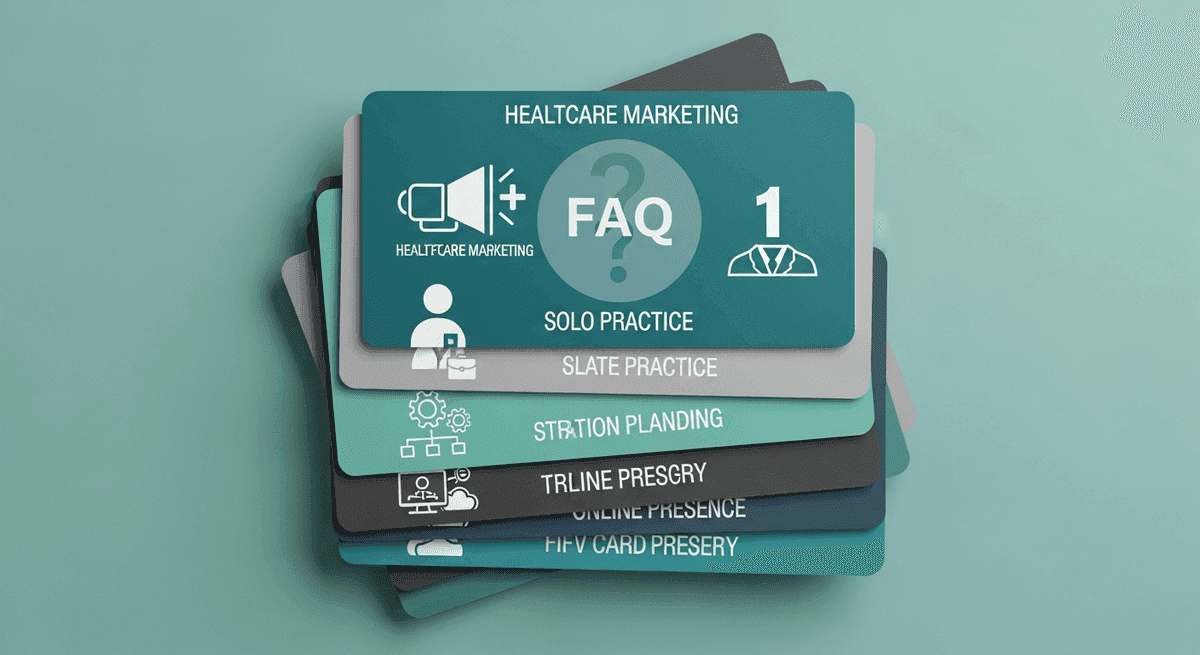 FAQ cards about choosing a healthcare marketing agency for solo physician practices