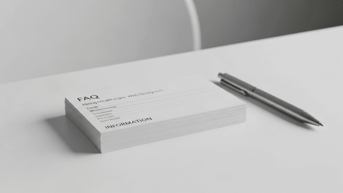 FAQ cards about hiring freelance healthcare website designers for solo medical practices