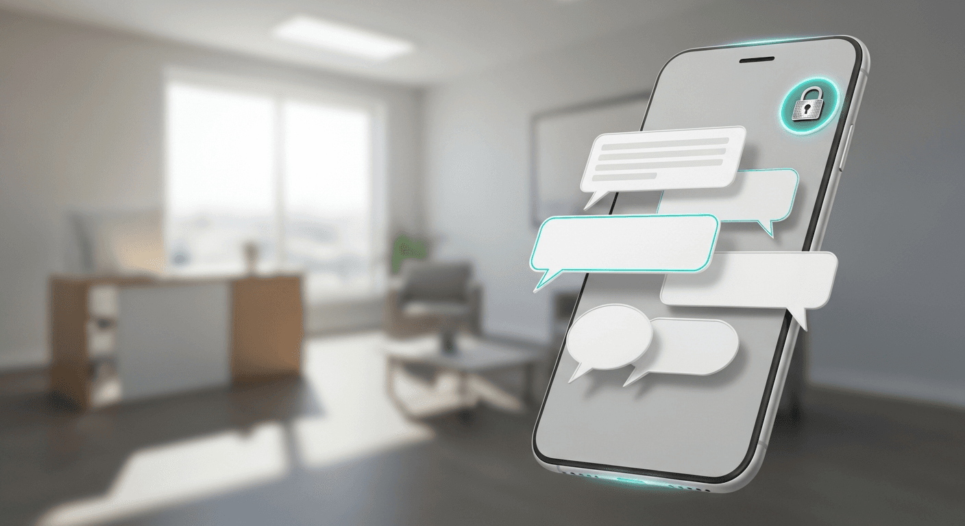 Secure smartphone message suggesting HIPAA-safe review request automation