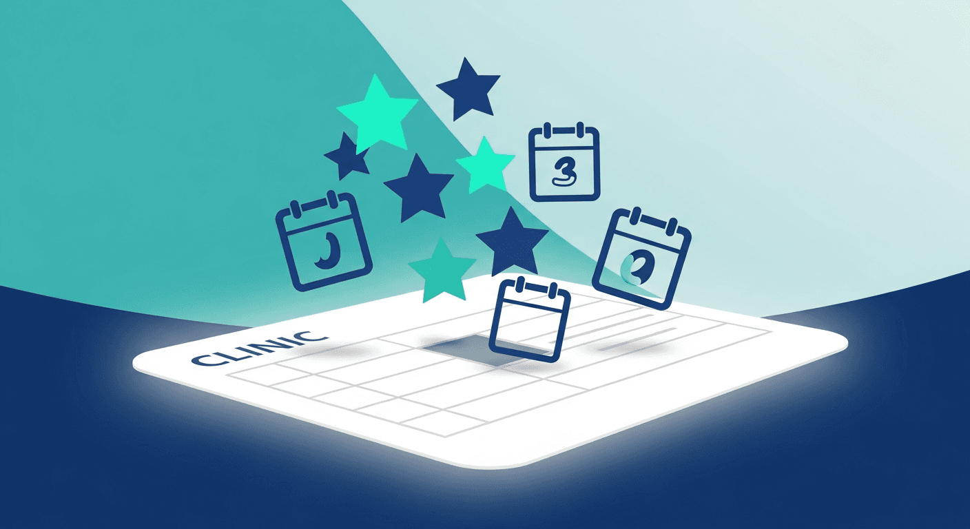 Calendar and star ratings suggesting reviews affect clinic scheduling