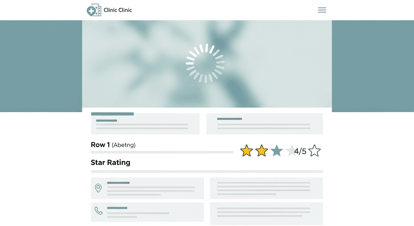 Mobile phone speed and star rating motif for women's health clinic website performance
