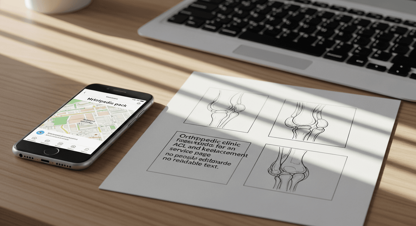 Smartphone map pack beside ACL and knee replacement page sketches